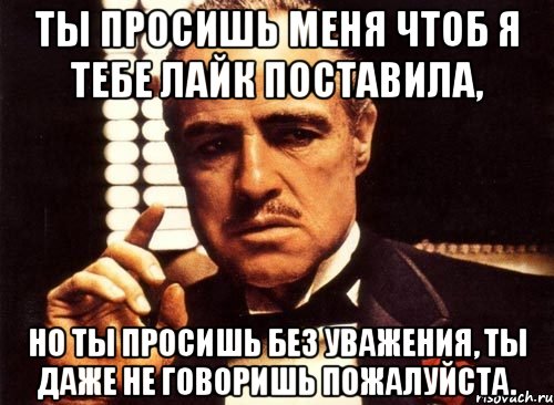 ты просишь меня чтоб я тебе лайк поставила, но ты просишь без уважения, ты даже не говоришь пожалуйста., Мем крестный отец