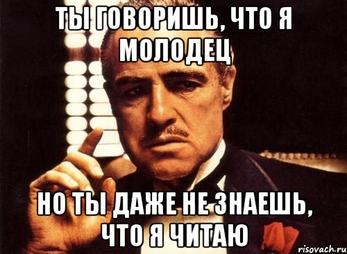 ты говоришь, что я молодец но ты даже не знаешь, что я читаю, Мем крестный отец