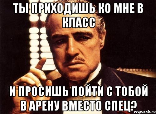 ты приходишь ко мне в класс и просишь пойти с тобой в арену вместо спец?, Мем крестный отец