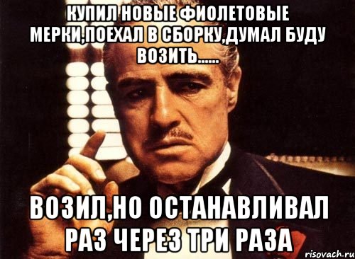 купил новые фиолетовые мерки,поехал в сборку,думал буду возить...... возил,но останавливал раз через три раза, Мем крестный отец