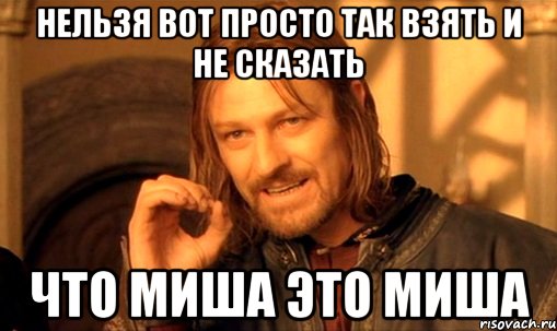 нельзя вот просто так взять и не сказать что миша это миша, Мем Нельзя просто так взять и (Боромир мем)