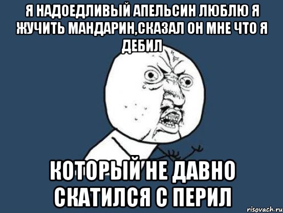 я надоедливый апельсин люблю я жучить мандарин,сказал он мне что я дебил который не давно скатился с перил, Мем Ну почему