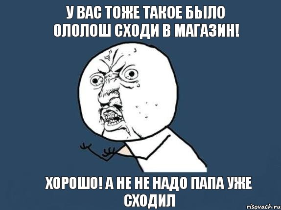 У вас тоже такое было Ололош сходи в магазин! хорошо! А не не надо папа уже сходил, Мем  почему мем