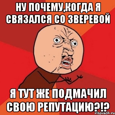 ну почему,когда я связался со зверевой я тут же подмачил свою репутацию?!?, Мем Почему