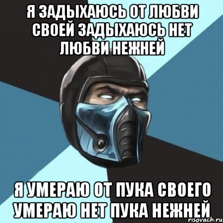 я задыхаюсь от любви своей задыхаюсь нет любви нежней я умераю от пука своего умераю нет пука нежней, Мем Саб-Зиро