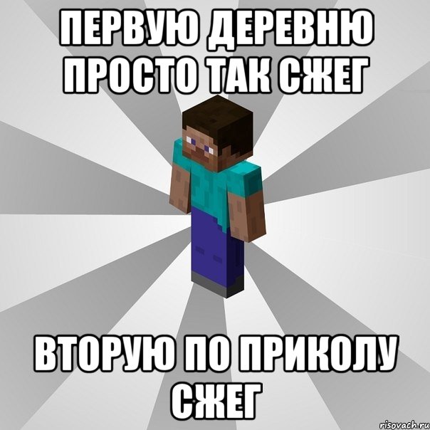 первую деревню просто так сжег вторую по приколу сжег, Мем Типичный игрок Minecraft