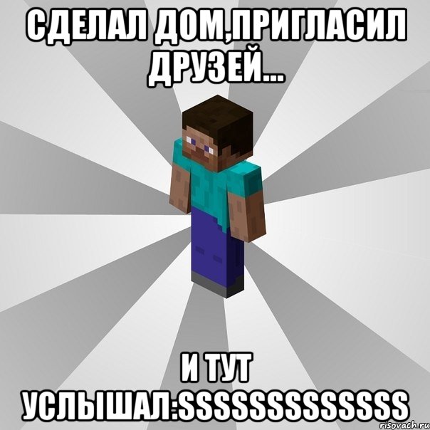 сделал дом,пригласил друзей... и тут услышал:sssssssssssss, Мем Типичный игрок Minecraft