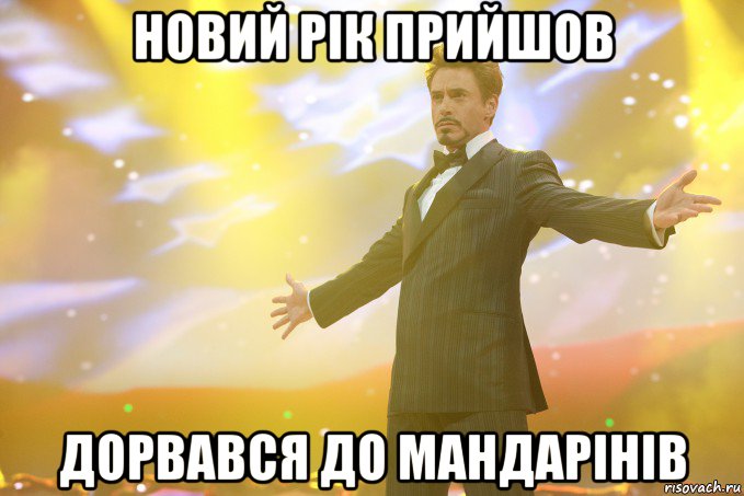 новий рік прийшов дорвався до мандарінів, Мем Тони Старк (Роберт Дауни младший)