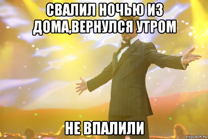 свалил ночью из дома,вернулся утром не впалили, Мем Тони Старк (Роберт Дауни младший)