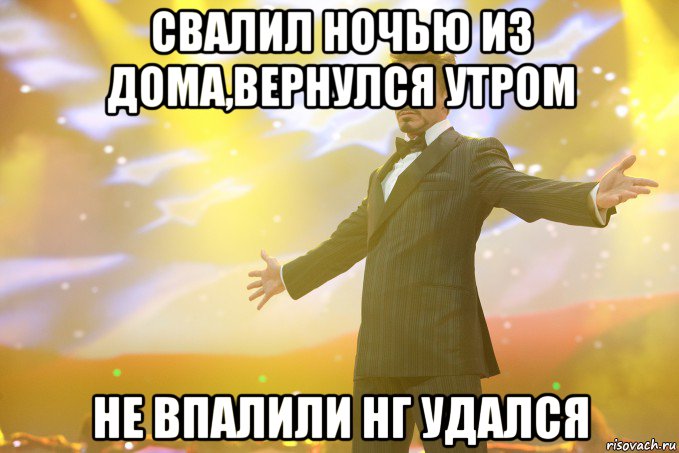 свалил ночью из дома,вернулся утром не впалили нг удался, Мем Тони Старк (Роберт Дауни младший)