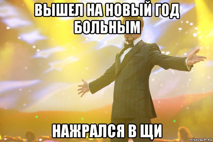 вышел на новый год больным нажрался в щи, Мем Тони Старк (Роберт Дауни младший)