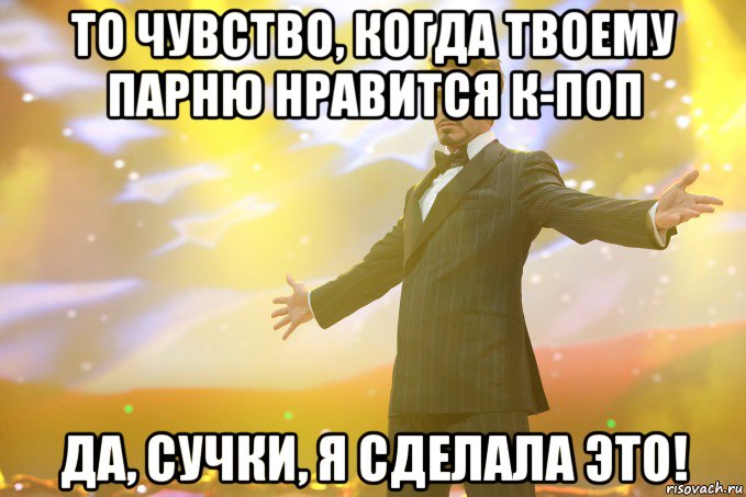 то чувство, когда твоему парню нравится к-поп да, сучки, я сделала это!, Мем Тони Старк (Роберт Дауни младший)