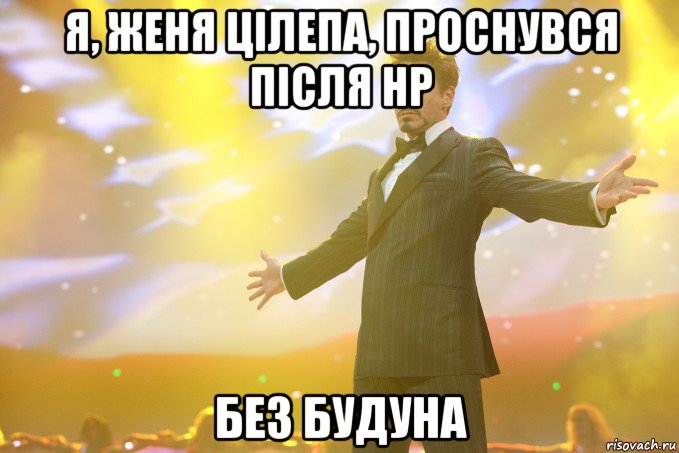 я, женя цілепа, проснувся після нр без будуна, Мем Тони Старк (Роберт Дауни младший)