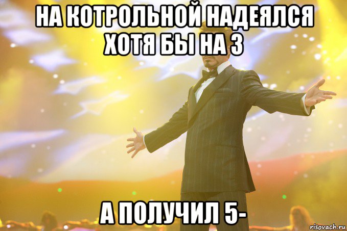 на котрольной надеялся хотя бы на 3 а получил 5-, Мем Тони Старк (Роберт Дауни младший)