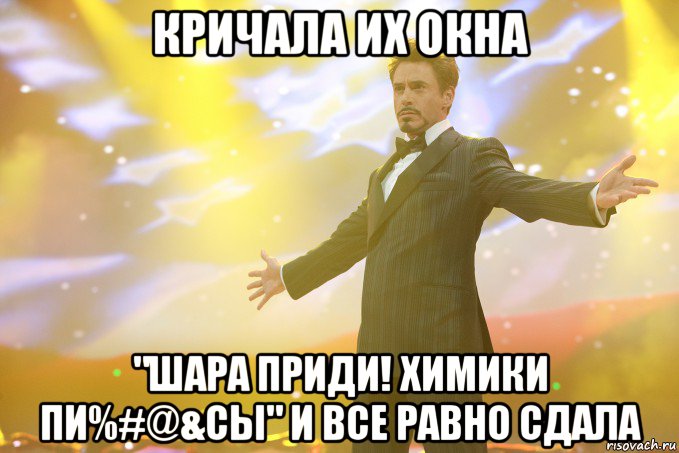 кричала их окна "шара приди! химики пи%#@&сы" и все равно сдала, Мем Тони Старк (Роберт Дауни младший)