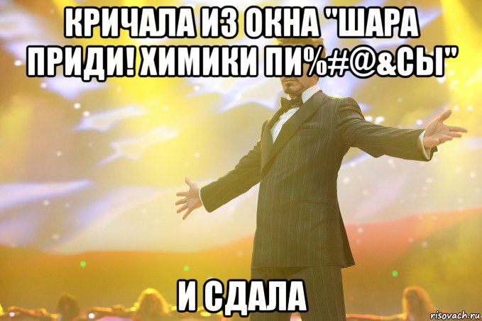 кричала из окна "шара приди! химики пи%#@&сы" и сдала, Мем Тони Старк (Роберт Дауни младший)