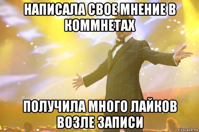 написала свое мнение в коммнетах получила много лайков возле записи, Мем Тони Старк (Роберт Дауни младший)