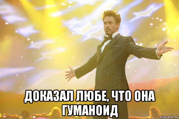  доказал любе, что она гуманоид, Мем Тони Старк (Роберт Дауни младший)