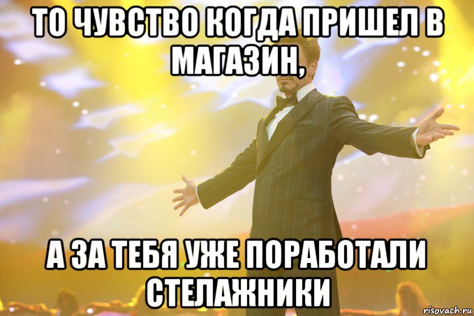 то чувство когда пришел в магазин, а за тебя уже поработали стелажники, Мем Тони Старк (Роберт Дауни младший)