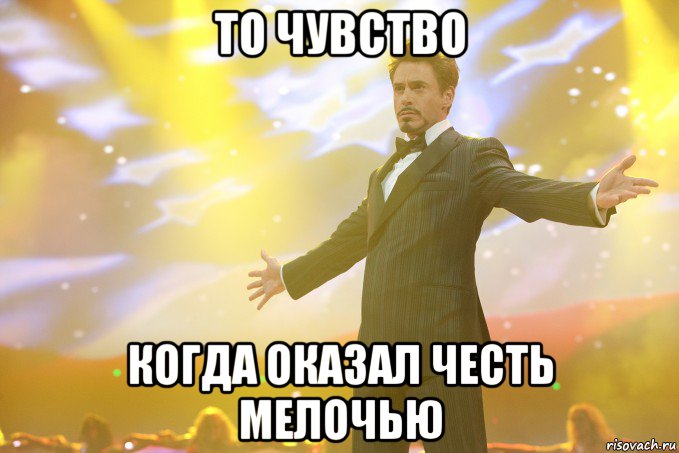 то чувство когда оказал честь мелочью, Мем Тони Старк (Роберт Дауни младший)