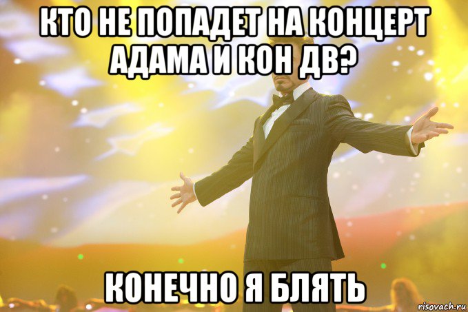 кто не попадет на концерт адама и кон дв? конечно я блять, Мем Тони Старк (Роберт Дауни младший)