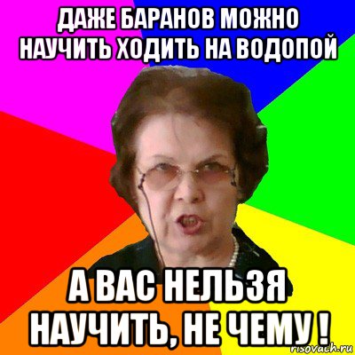 даже баранов можно научить ходить на водопой а вас нельзя научить, не чему !, Мем Типичная училка