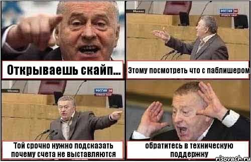 Открываешь скайп... Этому посмотреть что с паблишером Той срочно нужно подсказать почему счета не выставляются обратитесь в техническую поддержку, Комикс жиреновский