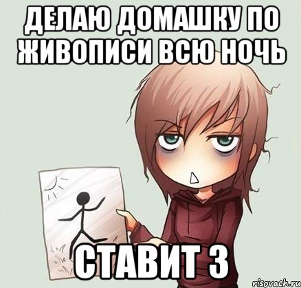 делаю домашку по живописи всю ночь ставит 3, Мем 205