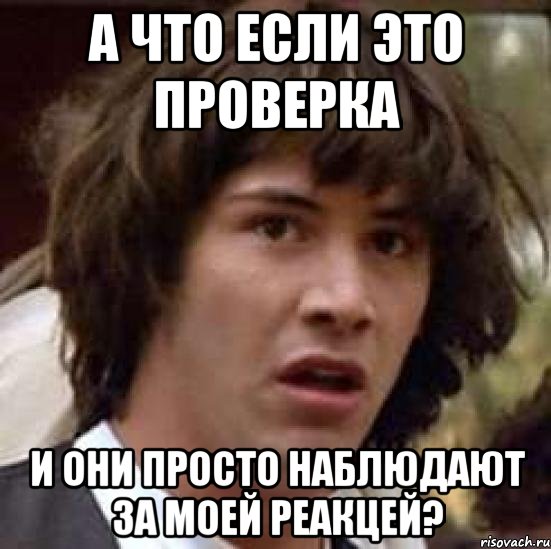 а что если это проверка и они просто наблюдают за моей реакцей?, Мем А что если (Киану Ривз)