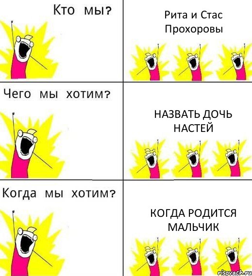 Рита и Стас Прохоровы Назвать дочь Настей Когда родится мальчик, Комикс Что мы хотим