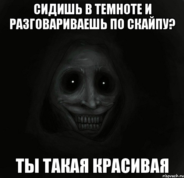 сидишь в темноте и разговариваешь по скайпу? ты такая красивая, Мем Ночной гость