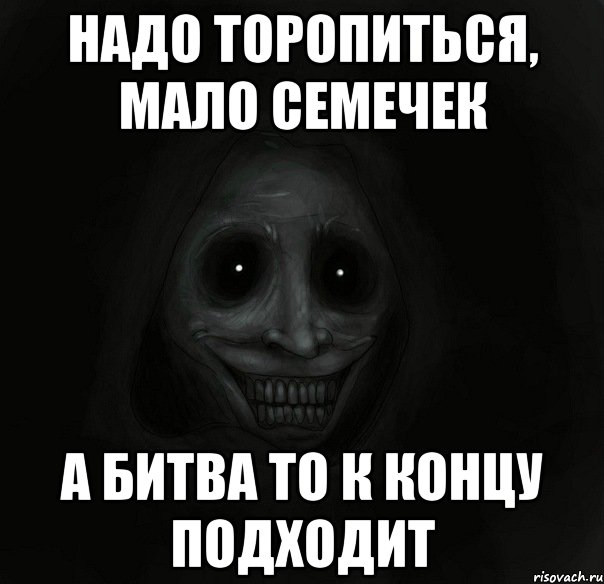 надо торопиться, мало семечек а битва то к концу подходит, Мем Ночной гость