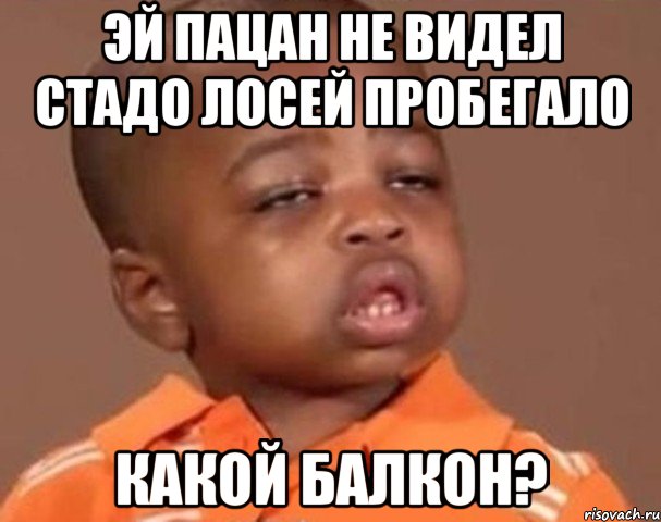 эй пацан не видел стадо лосей пробегало какой балкон?, Мем  Какой пацан (негритенок)