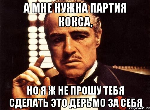 а мне нужна партия кокса, но я ж не прошу тебя сделать это дерьмо за себя, Мем крестный отец