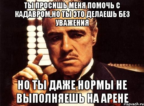 ты просишь меня помочь с кадавром,но ты это делаешь без уважения но ты даже нормы не выполняешь на арене, Мем крестный отец