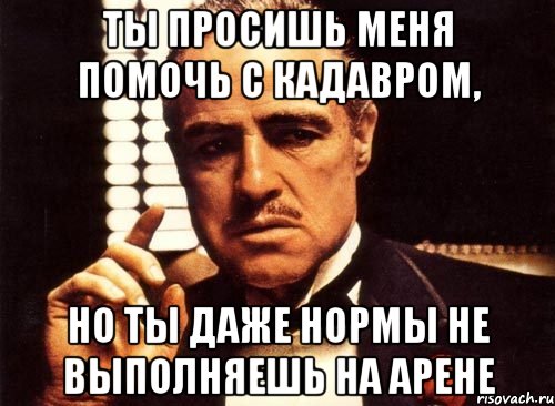 ты просишь меня помочь с кадавром, но ты даже нормы не выполняешь на арене, Мем крестный отец