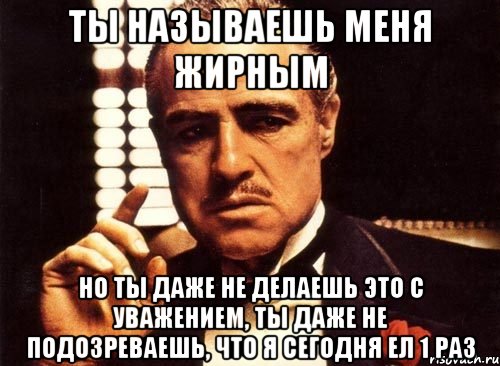 ты называешь меня жирным но ты даже не делаешь это с уважением, ты даже не подозреваешь, что я сегодня ел 1 раз, Мем крестный отец