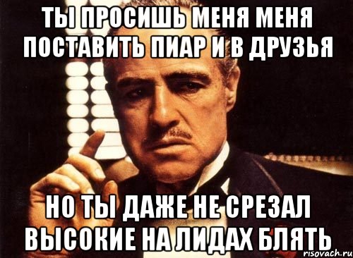 ты просишь меня меня поставить пиар и в друзья но ты даже не срезал высокие на лидах блять, Мем крестный отец