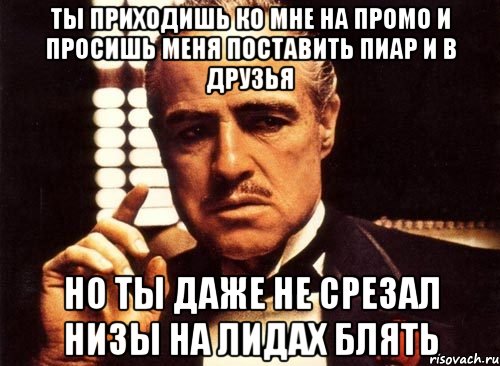 ты приходишь ко мне на промо и просишь меня поставить пиар и в друзья но ты даже не срезал низы на лидах блять, Мем крестный отец