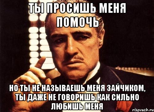 ты просишь меня помочь но ты не называешь меня зайчиком, ты даже не говоришь как сильно любишь меня, Мем крестный отец