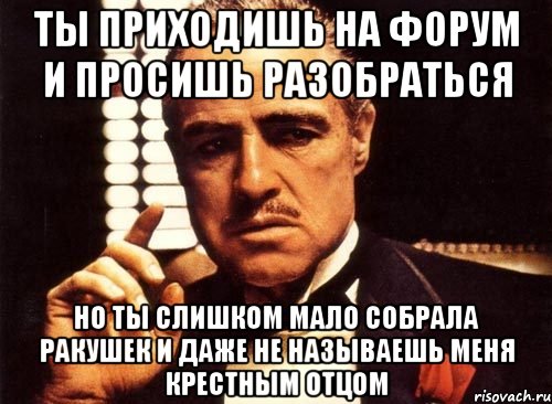 ты приходишь на форум и просишь разобраться но ты слишком мало собрала ракушек и даже не называешь меня крестным отцом, Мем крестный отец