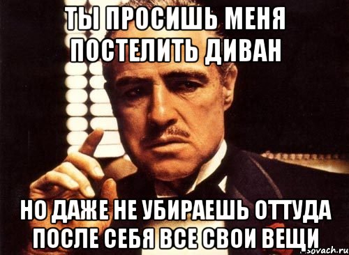 ты просишь меня постелить диван но даже не убираешь оттуда после себя все свои вещи, Мем крестный отец