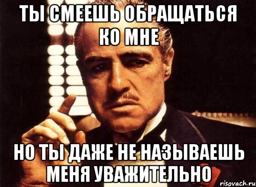 ты смеешь обращаться ко мне но ты даже не называешь меня уважительно, Мем крестный отец