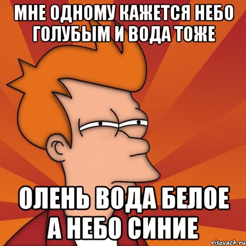 мне одному кажется небо голубым и вода тоже олень вода белое а небо синие, Мем Мне кажется или (Фрай Футурама)