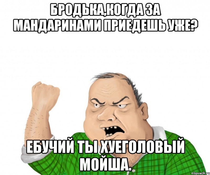 бродька,когда за мандаринами приедешь уже? ебучий ты хуеголовый мойша., Мем мужик