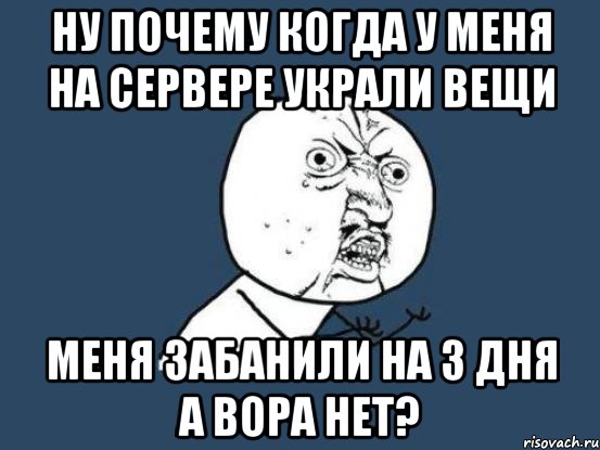 ну почему когда у меня на сервере украли вещи меня забанили на 3 дня а вора нет?, Мем Ну почему