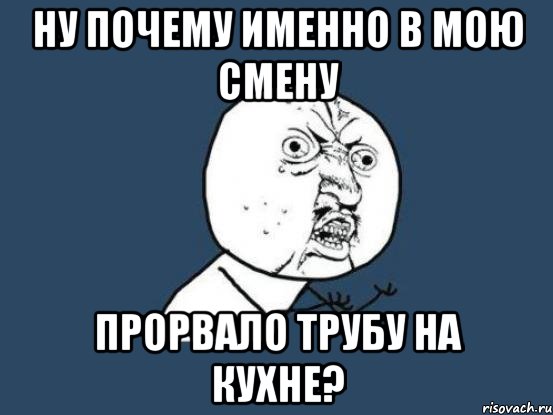 ну почему именно в мою смену прорвало трубу на кухне?, Мем Ну почему