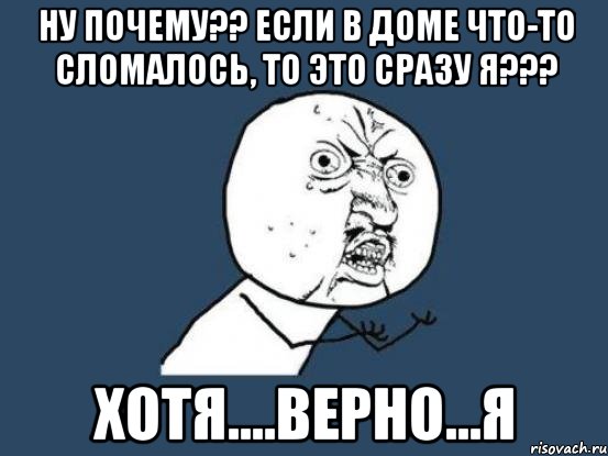 ну почему?? если в доме что-то сломалось, то это сразу я??? хотя....верно...я, Мем Ну почему