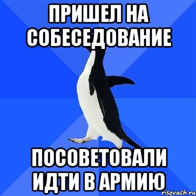 пришел на собеседование посоветовали идти в армию, Мем  Социально-неуклюжий пингвин