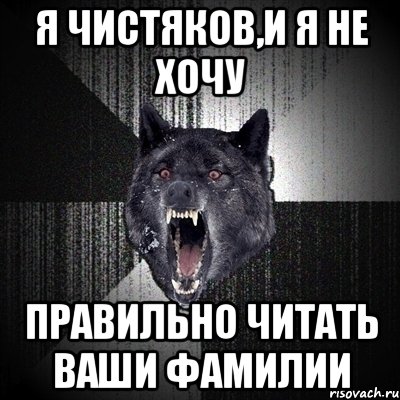 я чистяков,и я не хочу правильно читать ваши фамилии, Мем Сумасшедший волк